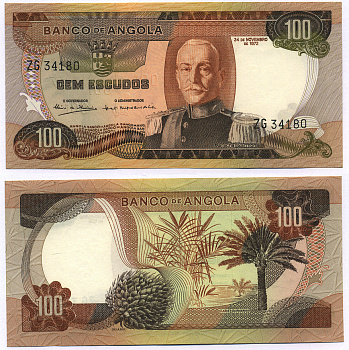 АНГОЛА 100 ЭСКУДО 1972 24 НОЯБРЯ 1972, МАРШАЛ КАРМОНА Pick 101 бумага UNC (ПРЕСС) 8564-34-2