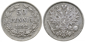 Россия для Финляндии 50 пенни 1892 L, Александр III (1881-1894) KM 2.2, Биткин 236 серебро 413-4045