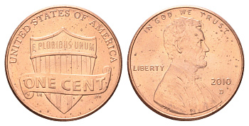 США 1 цент 2010 D, Авраам Линкольн KM 468 цинк плакированный медью UNC 4668-944