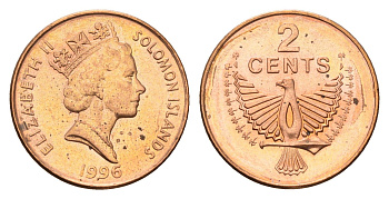 Соломоновы Острова 2 цента 1996 KM 25 сталь плакированная бронзой UNC 4397-346