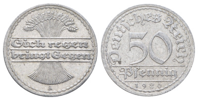 Германия 50 пфеннигов 1920 A KM 27, J. 301 алюминий 4700-946
