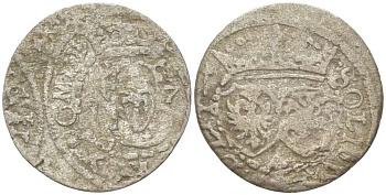 Великое княжество Литовское 2 денария 1627 Сигизмунд III (1587-1632), вес 0,76 гр., СДВИГ ШТЕМПЕЛЯ KM 31 серебро 1517-342