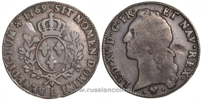 Франция 1 экю 1769 L, Людовик XV KM 512.12 серебро 00-1067-7-33