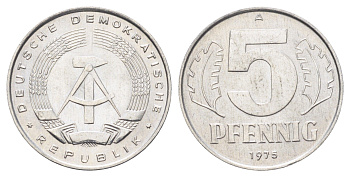 ГДР 5 пфеннигов 1975 A KM 9.1 алюминий 4697-618