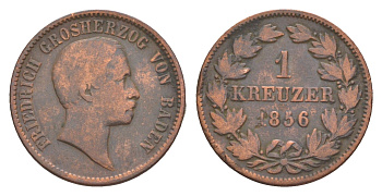 Баден 1 крейцер 1856 Фридрих I (1856-1907) KM 232 медь 4604-842