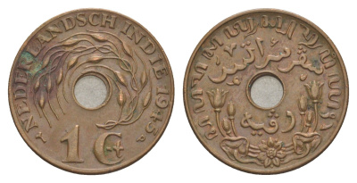 Нидерландская Ост-Индия 1 цент 1945 D, Вильгельмина (1890-1948) KM 317 бронза 4159-143