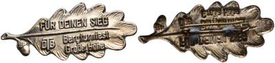 ФРГ, Германия ЗНАК 1958 ПОБЕДИТЕЛЮ, БОЛЬШОГО ВЫСОКОГОРНОГО ТУРНИРА, DTB, С ЗАСТЁЖКОЙ, дубовый лист белый металл 06-273-21