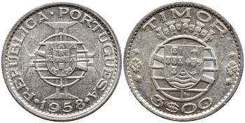 Португальский Тимор 3 эскудо 1958 год тип KM 14 серебро aUNC 80-849