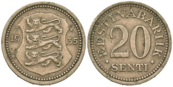 Эстония 20 центов 1935 Республика (1918-1941) KM 17 никель бронза 4615-1112
