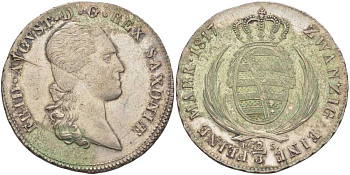 Саксония 2/3 талера 1817 IGS, Фридрих Август I (1806-1827) KM 1052, Jaeger 21, AKS 32, Kahnt 413 серебро 00-000-00
