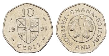 Гана 10 седи 1991 какао KM 29 никелированная сталь  UNC  M65-07