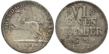 Брауншвейг-Вольфенбюттель 1/6 талера 1751 KM 930 серебро 00-00