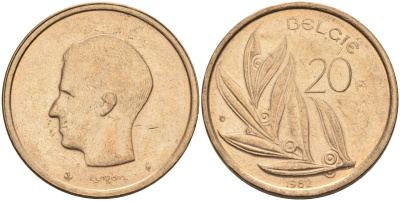 Бельгия 20 франков 1982 Belgie, Бодуэн I (1951-1993) KM 160 никель бронза 4126-236