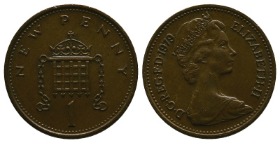 Великобритания 1 пенни 1979 Елизавета II (1952-2022) КМ 915, Spink B1 бронза 4384-744