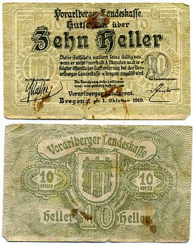 АВСТРИЯ 10 ГЕЛЛЕРОВ 1919 НОТГЕЛЬД бумага 445-60-3-3