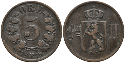 НОРВЕГИЯ 5 ЭРЕ 1878 KM 349 бронза 67-132