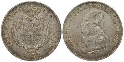 САКСОНИЯ 1 ТАЛЕР 1823 IGS, ФРИДРИХ АВГУСТ I (1806-1827) KM 1091, Jaeger 33, Thun 300, AKS 24, Kahnt 424 серебро 413-4915