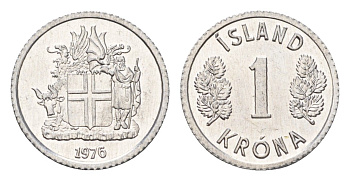 Исландия 1 крона 1976 KM 23 алюминий UNC 4687-761