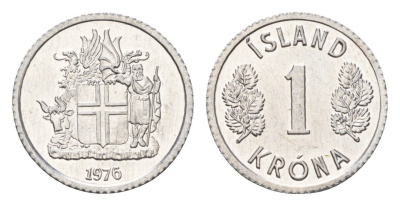Исландия 1 крона 1976 KM 23 алюминий UNC 4687-761