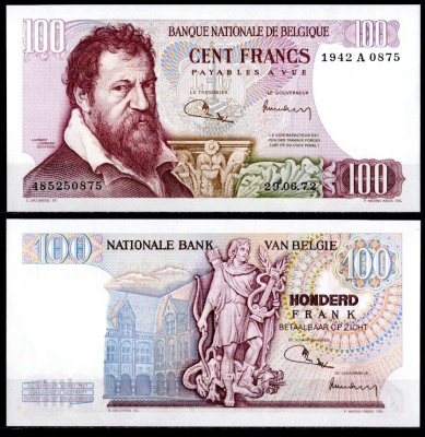 Бельгия 100 франков 1972 Pick 134 b (2) бумага UNC (пресс) 451-1085-1