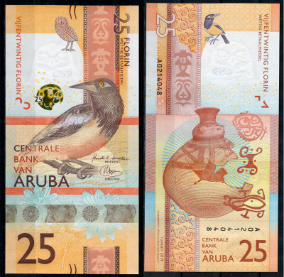 Аруба 25 флоринов 2019 труппиал, старинный кувшин Pick 22 бумага UNC (пресс)   451-715-1
