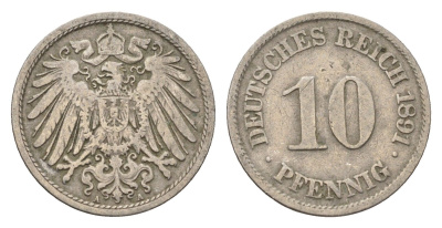 Германия 10 пфеннигов 1891 A KM 12, J. 13 медно-никель 4696-656