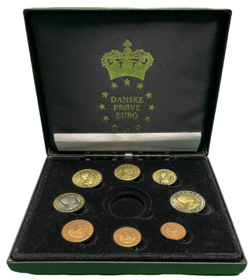 Дания евронабор из 8 монет 2002 в оригинальной коробке, с сертификатом, PROBA, пробники    PROOF  5-4-6-12