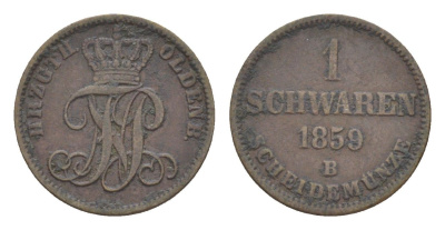 Ольденбург 1 шварен 1859 B, Петр II KM 190 медь 4644-234