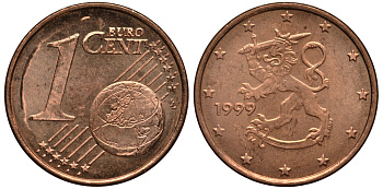 Финляндия 1 евроцент 1999 KM 98 сталь плакированная медью XF-UNC 4181-155
