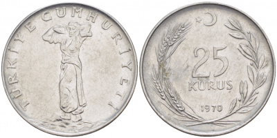 ТУРЦИЯ 25 КУРУШ 1970 KM 892.3 сталь 4529-1157