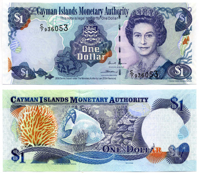 Каймановы острова 1 доллар 2006 Елизавета II (1952-2022), рыбка, серия С/7 Pick 33d бумага UNC (пресс) 2197-7-2-2