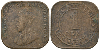 Стрейтс Сетлментс 1 цент 1926 Георг V (1910-1936) KM 32 бронза 4605-157
