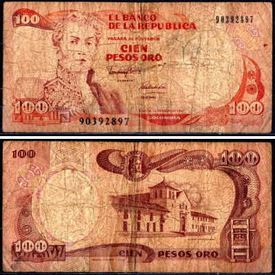 Колумбия 100 песо 1991 Pick 426e бумага 3295-82-1-2