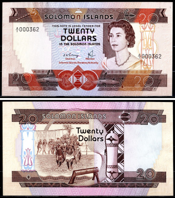 Соломоновы острова 20 долларов ND (1981) Pick 8 e бумага UNC (пресс) 451-706-1