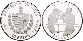 Куба 10 песо 1994 XXVI летние Олимпийские игры 1996 года в Атланте, бокс KM 469 серебро PROOF 00-00