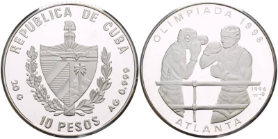 Куба 10 песо 1994 XXVI летние Олимпийские игры 1996 года в Атланте, бокс KM 469 серебро PROOF 00-00