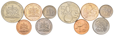 Тринидад и Тобаго набор из 5 монет (1, 5, 10, 25 и 50 центов) 1997 и 2003 KM 29, 30, 31, 32 и 33 UNC 4671-921-925