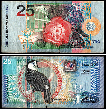 Суринам 25 гульденов 2000 Pick 148 бумага 3295-109-1-2