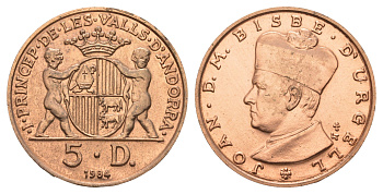 Андорра 5 динеров 1984 KM 16 медь BU 413-4143