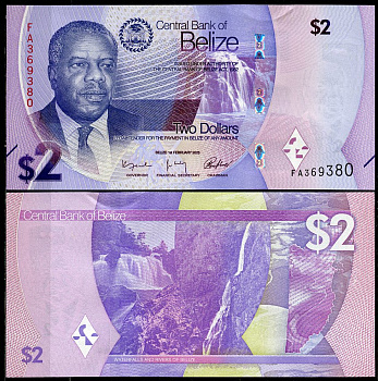 Белиз 2 доллара 2025 Филип Голдсон, водопад антилоп, водопад Саподилья Pick 73  бумага  UNC (пресс) 446-48-1