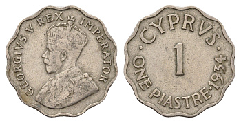 Кипр 1 пиастр 1934 год-тип KM 21 медно-никель 55-1235