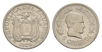 Эквадор 5 сентаво 1928 KM 69 никель 4640-1113