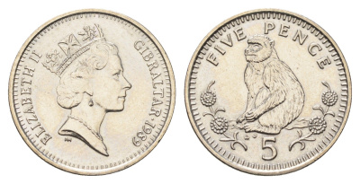 Гибралтар 5 пенсов 1989 KM 22.1 медно-никель UNC 4666-316