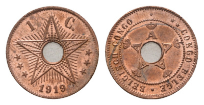 Бельгийское Конго 1 сантим 1919 KM 15 медь aUNC 5010-124