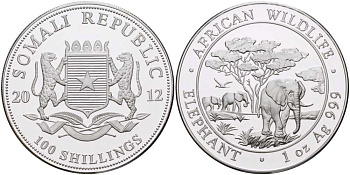 Сомали 100 шиллингов 2012 серия охрана окружающей среды, африканские слоны, 1 унция KM NEW серебро PROOF 1076-7-53