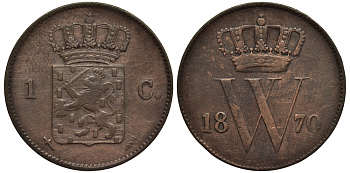 Нидерланды 1 цент 1870  KM 100 медь 1530-323