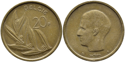 Бельгия 20 франков 1981 Belgie, Бодуэн I (1951-1993) KM 160 никель бронза 4390-1134