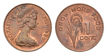 Фиджи 1 цент 1980 ФАО KM 39 бронза aUNC 4697-652