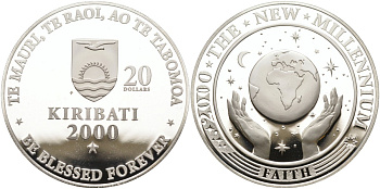 Кирибати 20 долларов 2000 миллениум, вера, космос KM 39 серебро PROOF 06-134-11