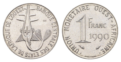 Западная Африка (ВСЕАО) 1 франк 1990 редкий год KM 8 нержавеющая сталь UNC 4396-823